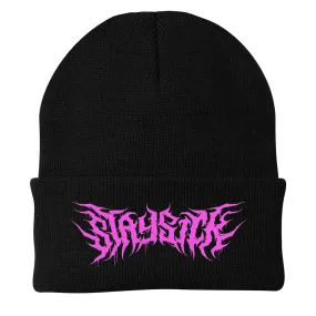 Pink Death Metal Logo Black Flip-Up Beanie