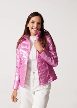 Pink Metallic Duck Down Puffer Jacket