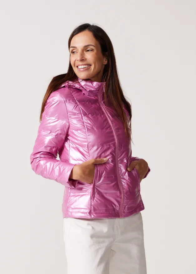 Pink Metallic Duck Down Puffer Jacket