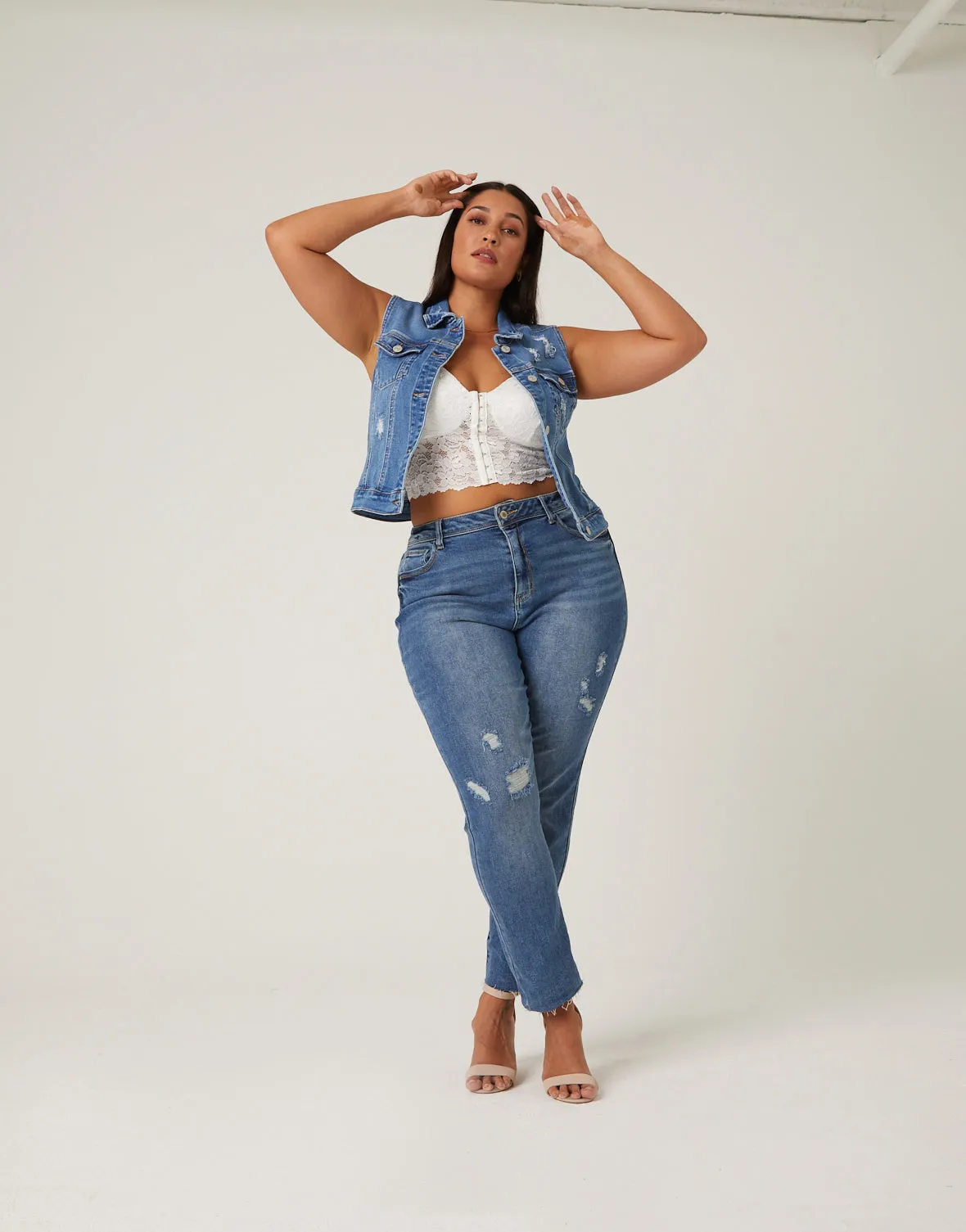 Plus Size Distressed Denim Vest