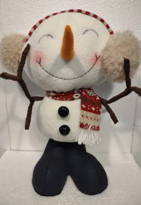 Plush Happy Snowman Red/White Scarf & Ear Muffs 14"