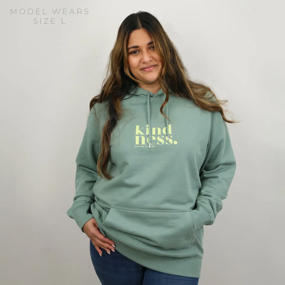 Premium Kindness HOODIE - Sage with Lime Print