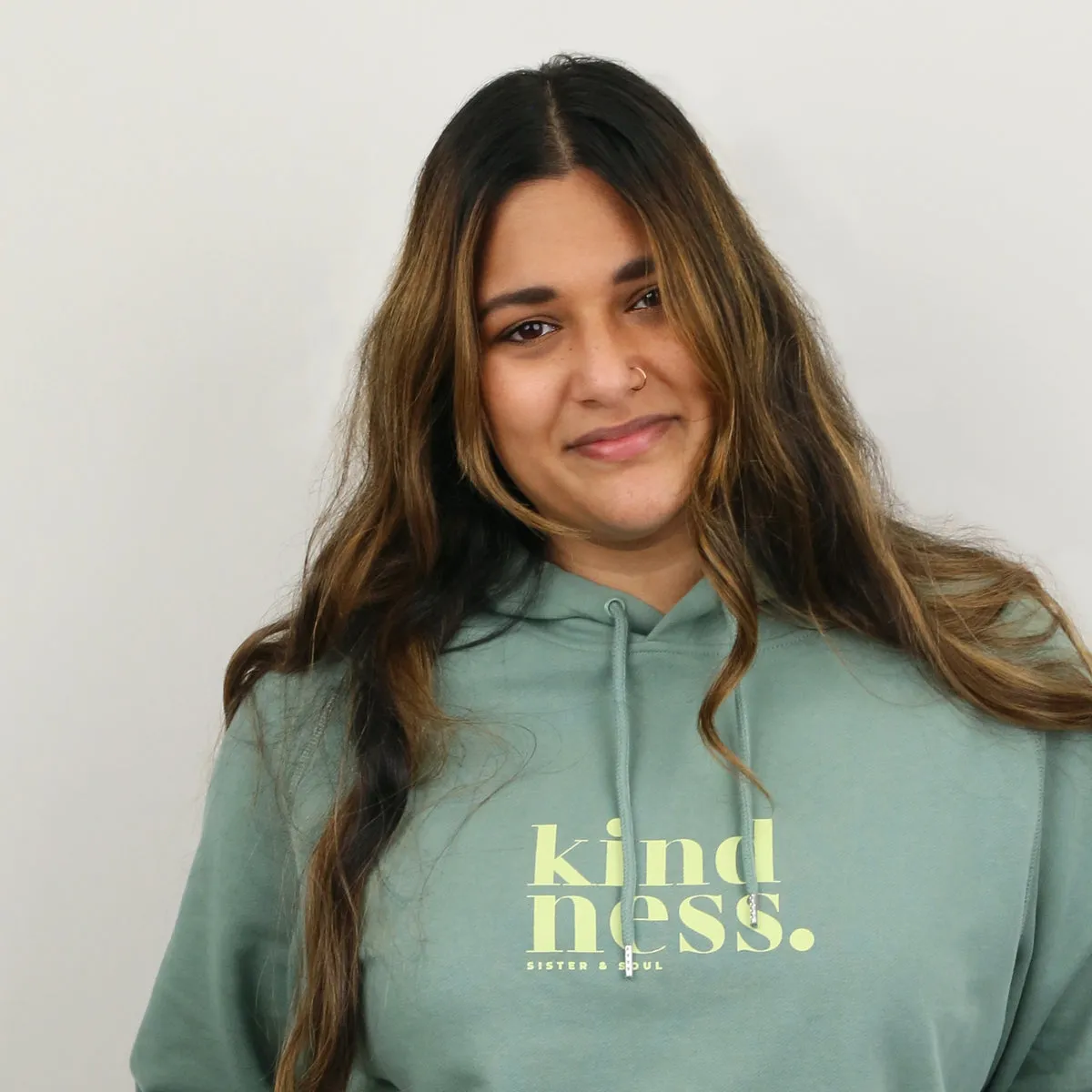 Premium Kindness HOODIE - Sage with Lime Print