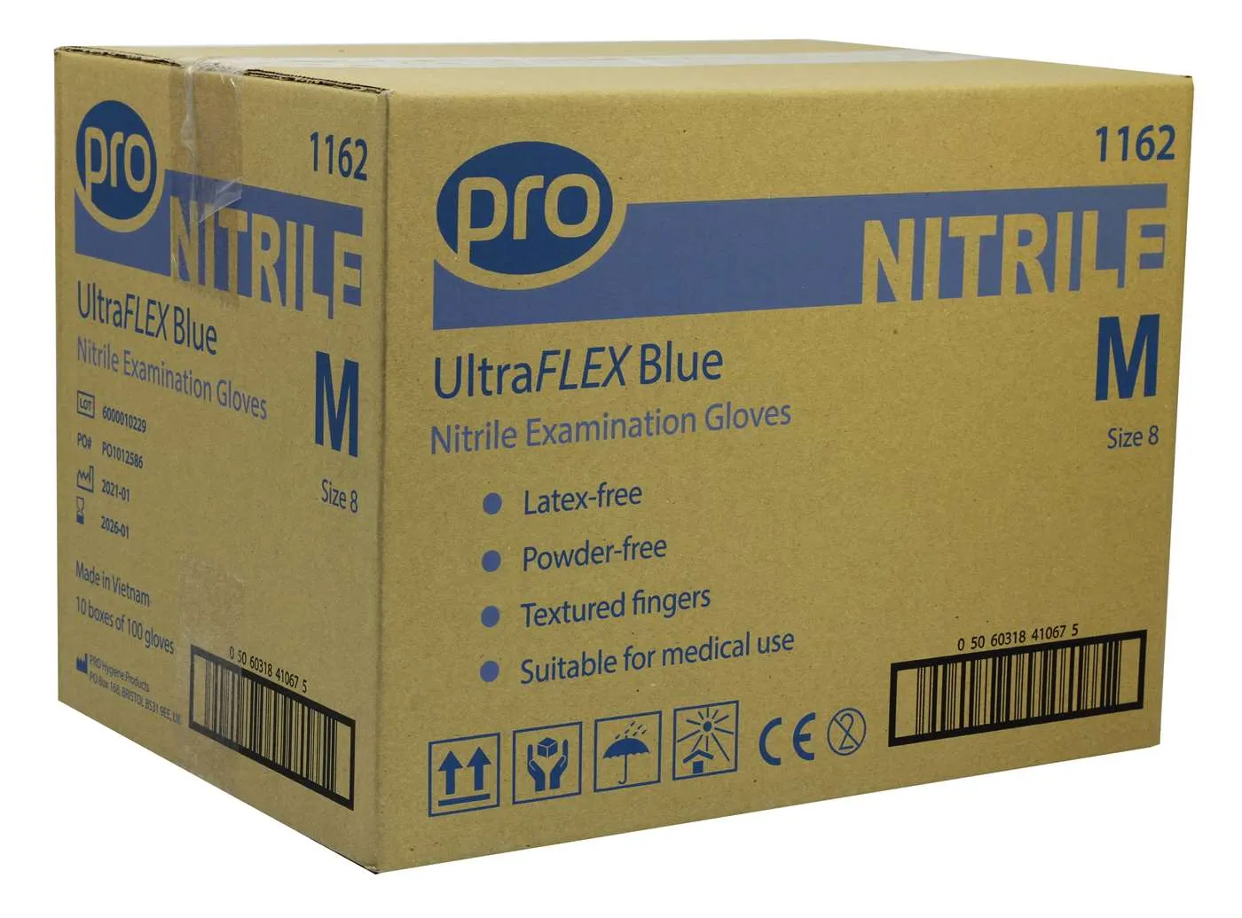 PRO UltraFLEX Blue Nitrile Gloves Non Powdered Box Of 100