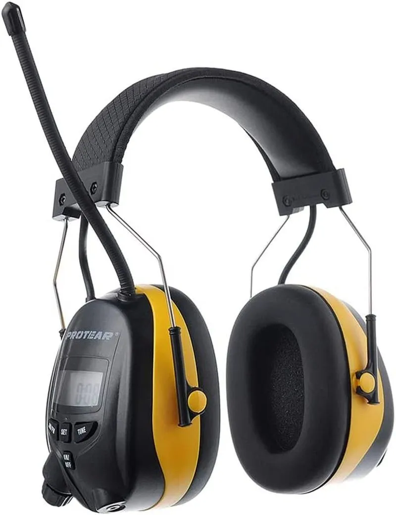 PROTEAR Digital AM FM Radio Headphones, Ear Protection Safety Ear Muffs, Electronic Noise Reduction Ear Defender for Mowing Lawn Working (Yellow)