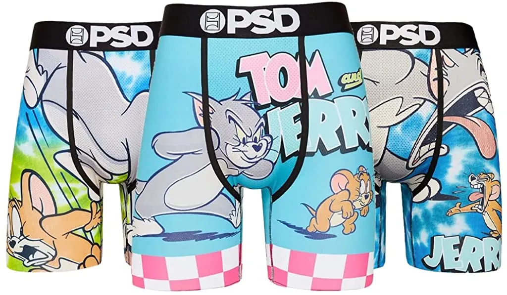 PSD Men's 3-Pack Stretch Elastic Wide Band Boxer Brief - Tom & Jerry