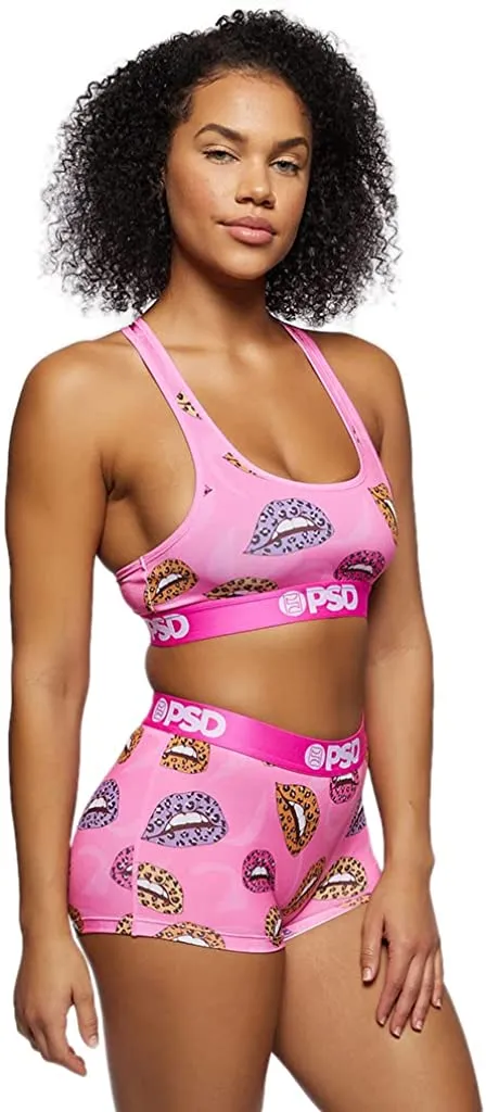 PSD Women's Boy Short with Wide Elastic Band - Pink/Sr Cheetah Lips Bs