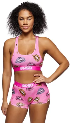 PSD Women's Boy Short with Wide Elastic Band - Pink/Sr Cheetah Lips Bs