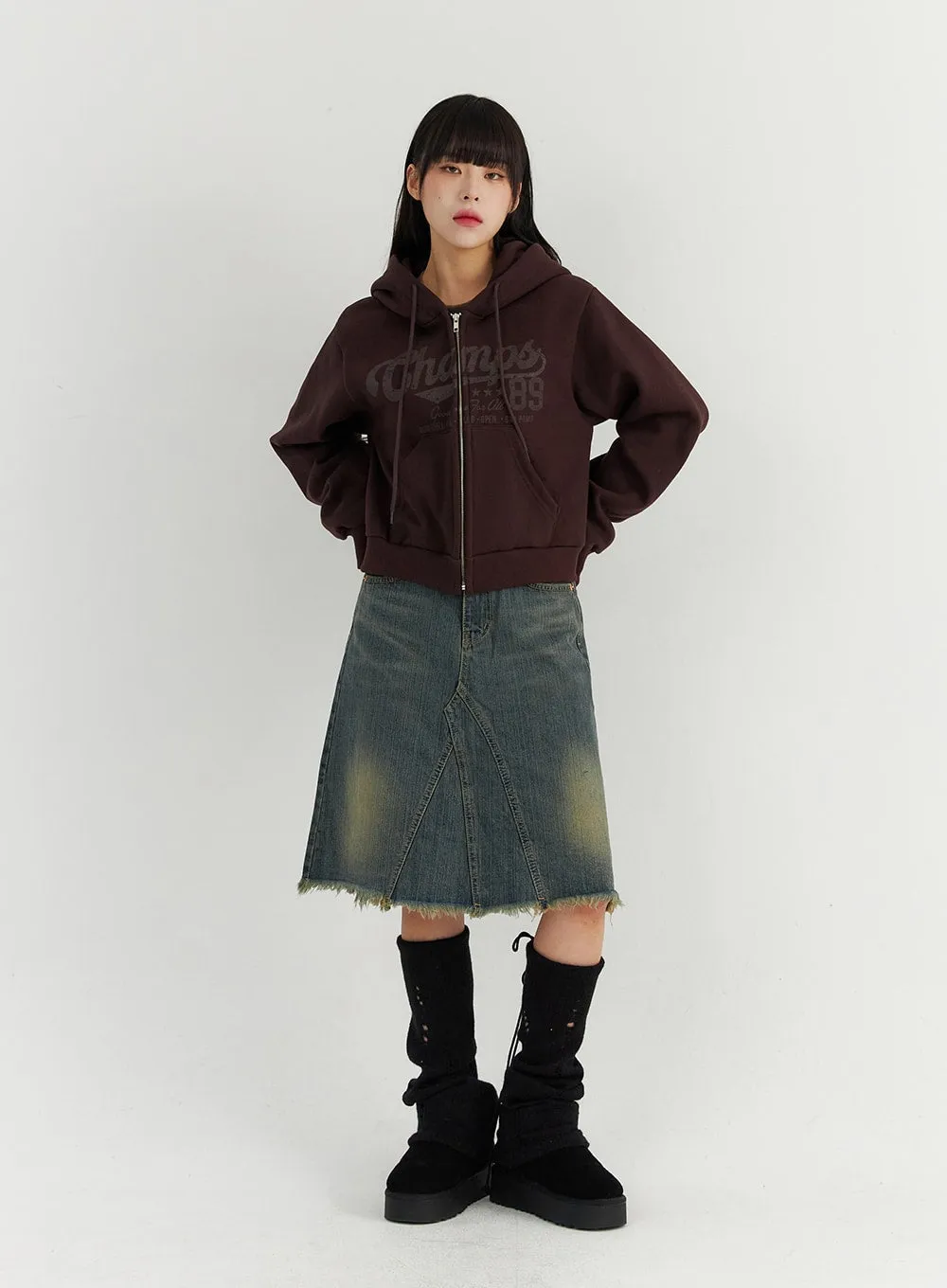 Raw Hem Midi Denim Skirt CO319