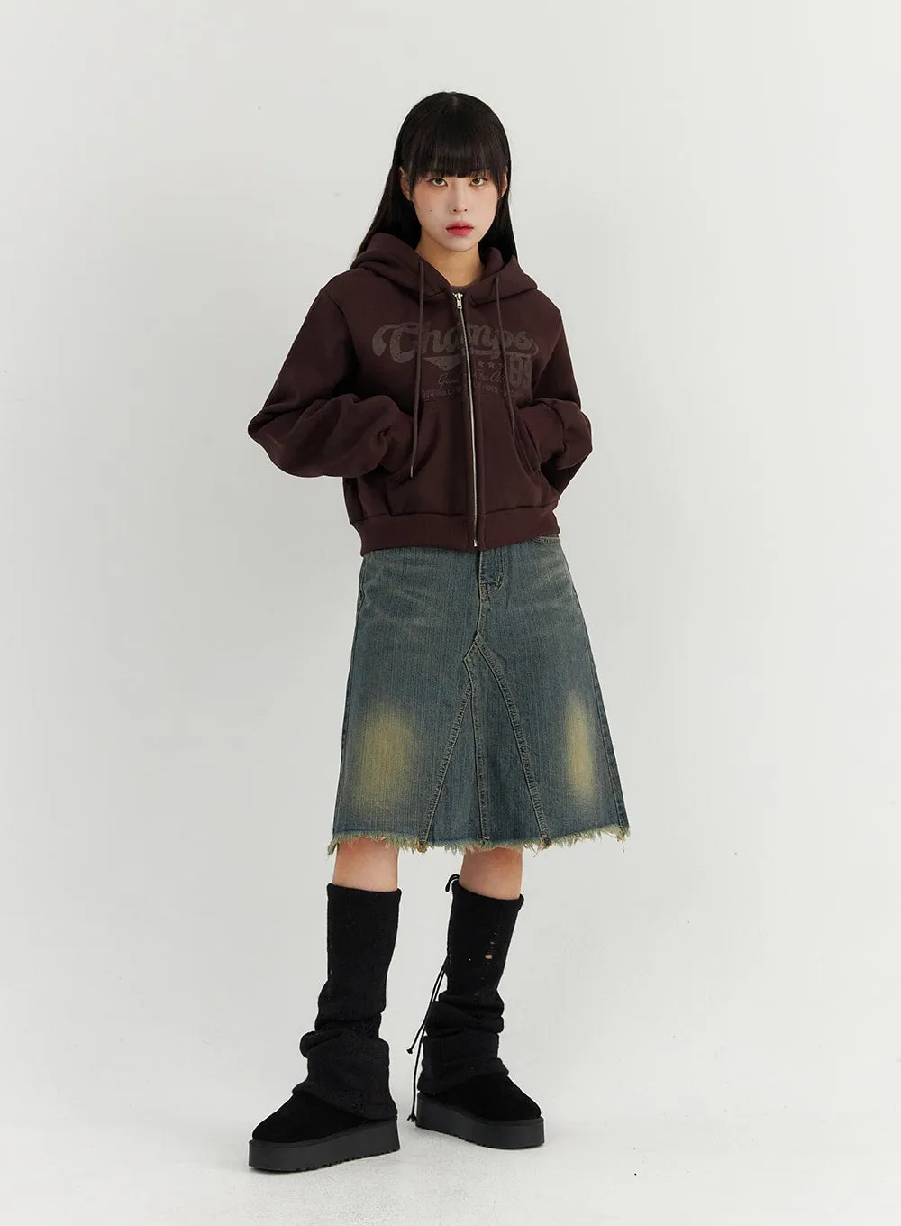 Raw Hem Midi Denim Skirt CO319