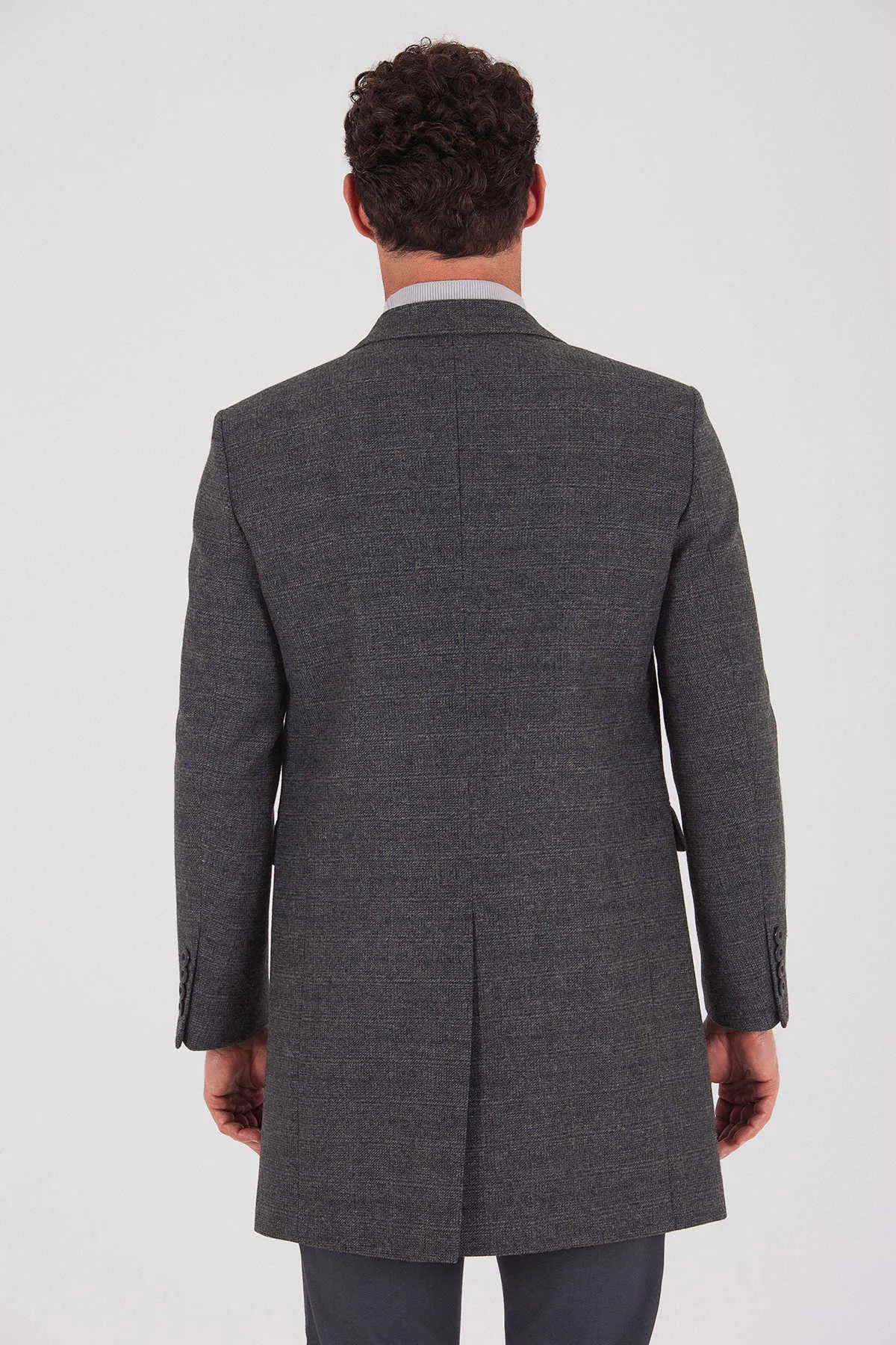 Regular Fit Cachet Notch Lapel Wool Blend Gray Overcoat