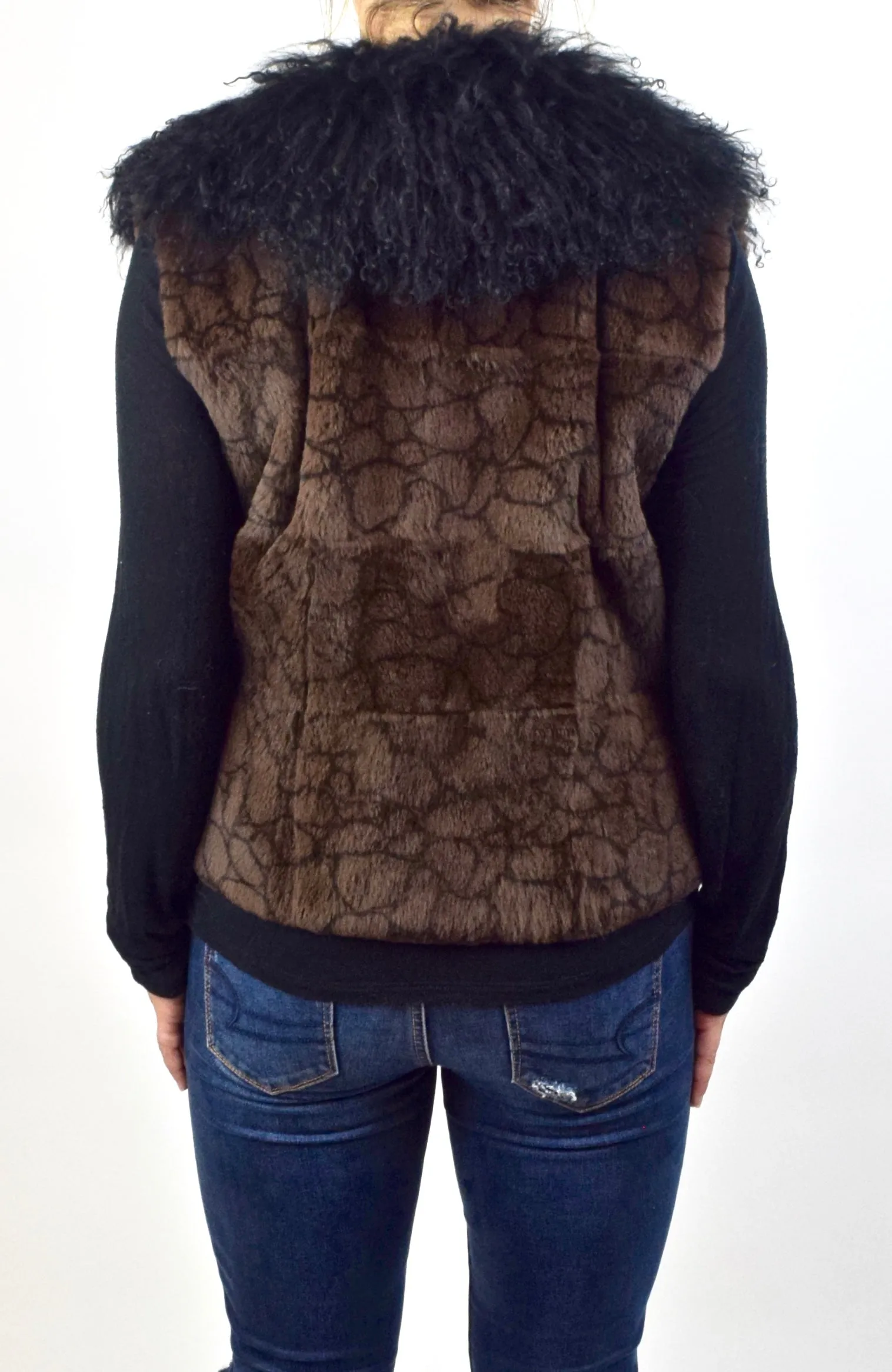 Rex Rabbit and Mongolian Lamb fur Vest (Dyed, Sheared)