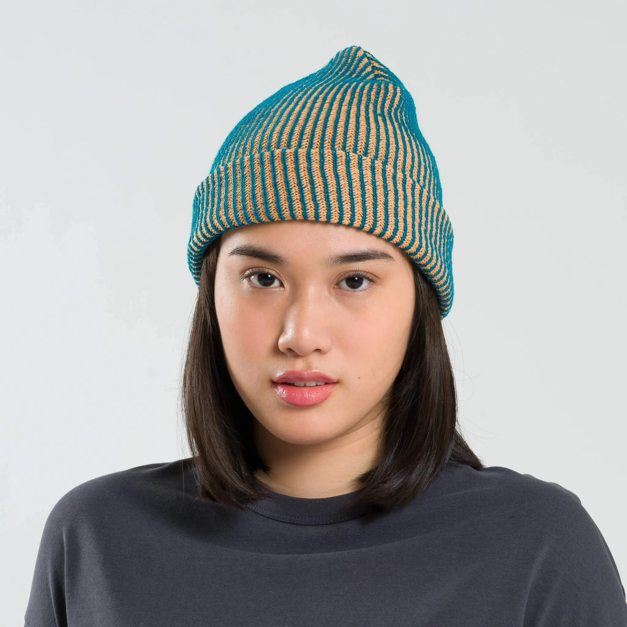 Rib Knit Beanie - Camel Poppy