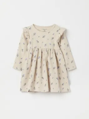 Ribbed Floral Print Baby Dress