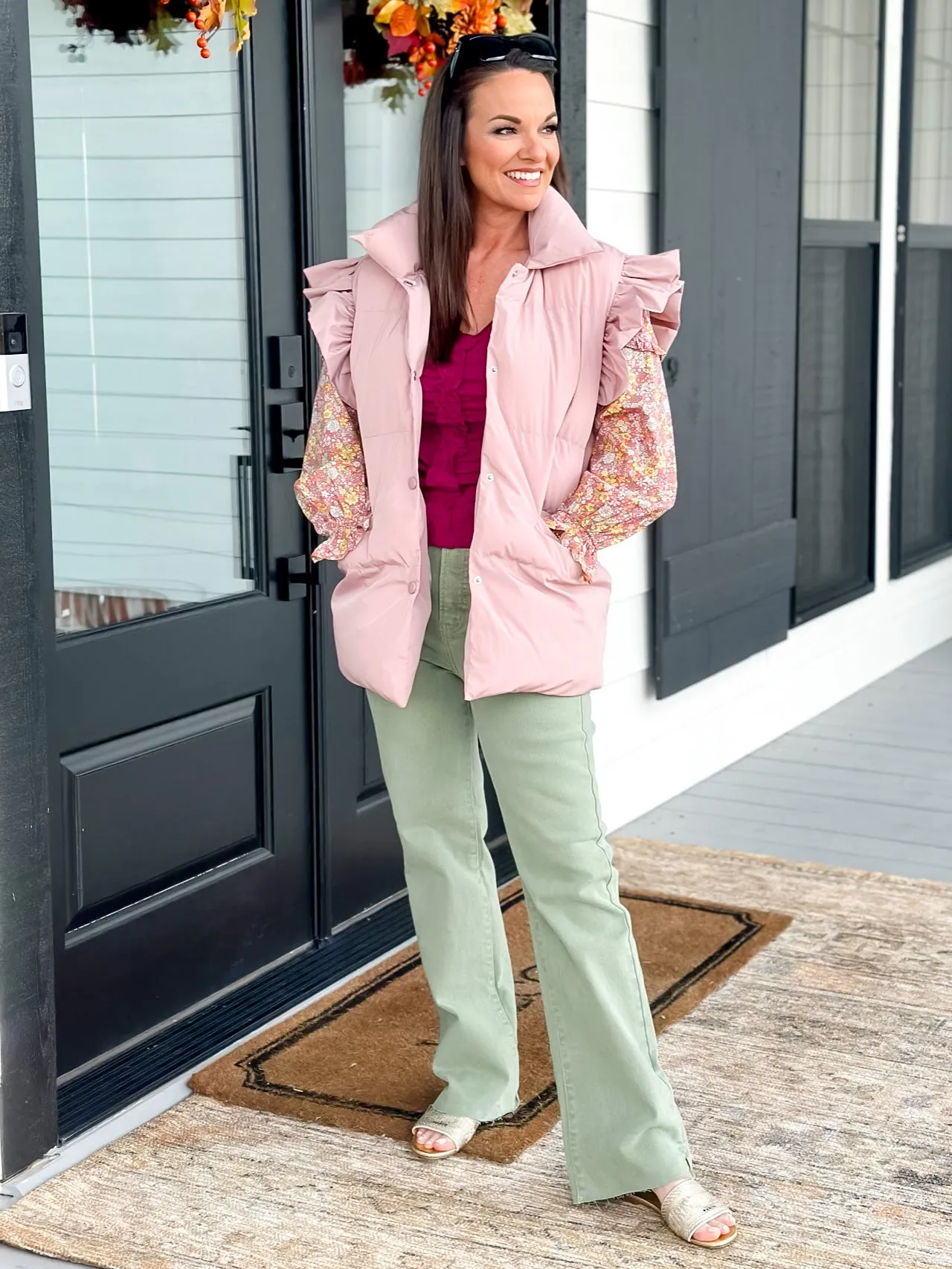 Ruffle Sleeve Vest in Dusty Pink