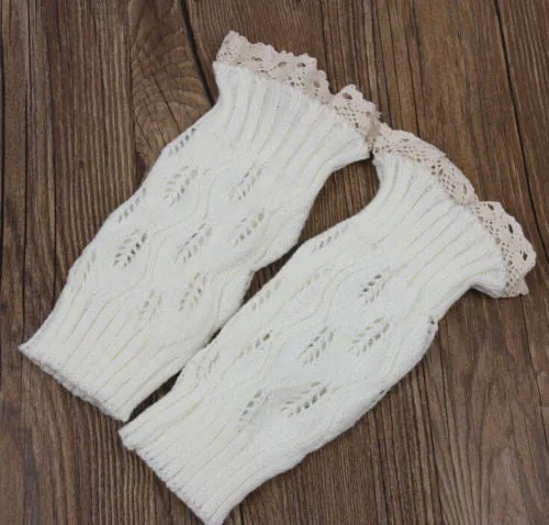 SALE 50% OFF Boho Boot Cuffs Lace Top White Antique Crochet Lace Boot Toppers One Size