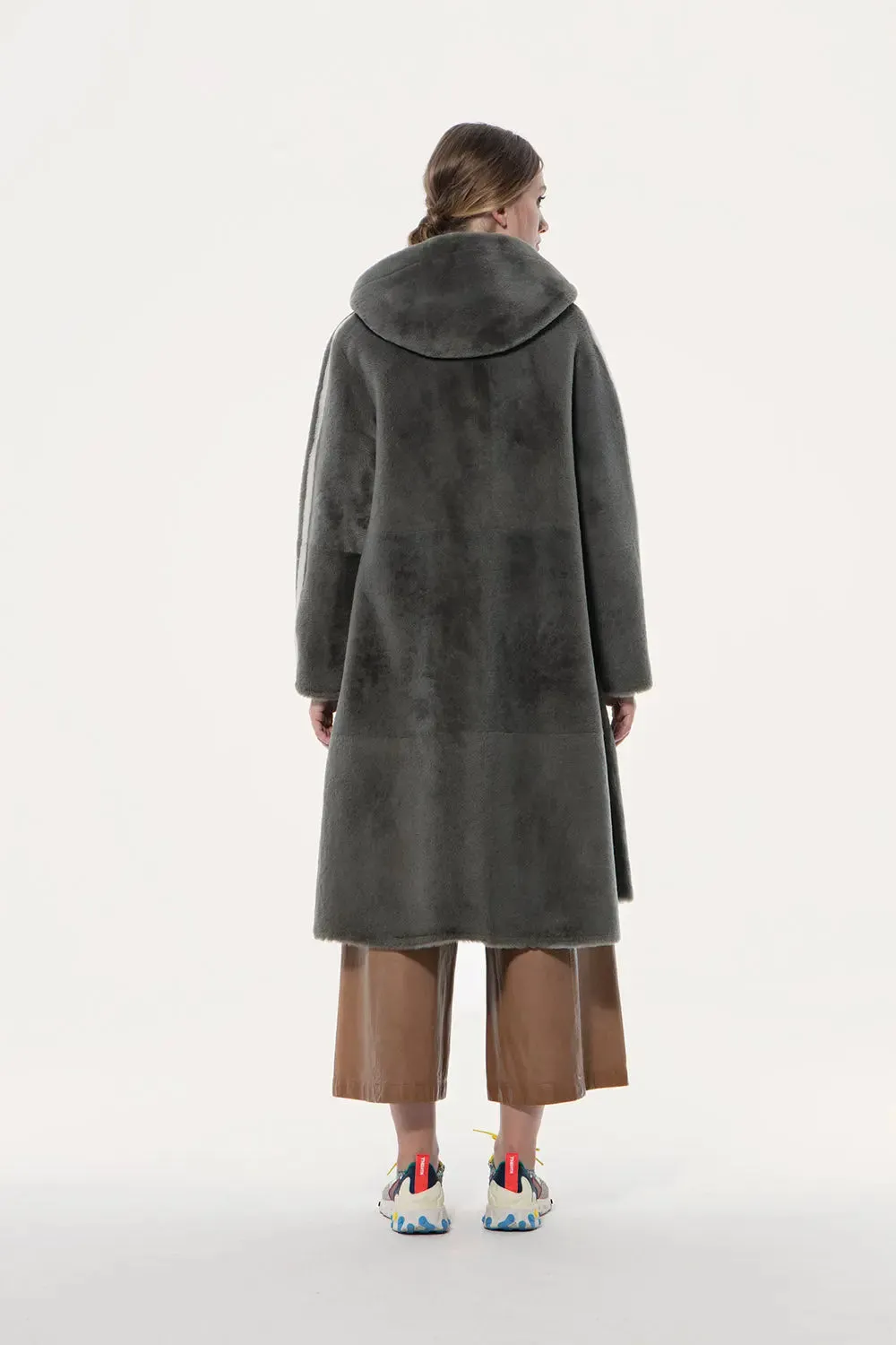 Shearling hooded coat