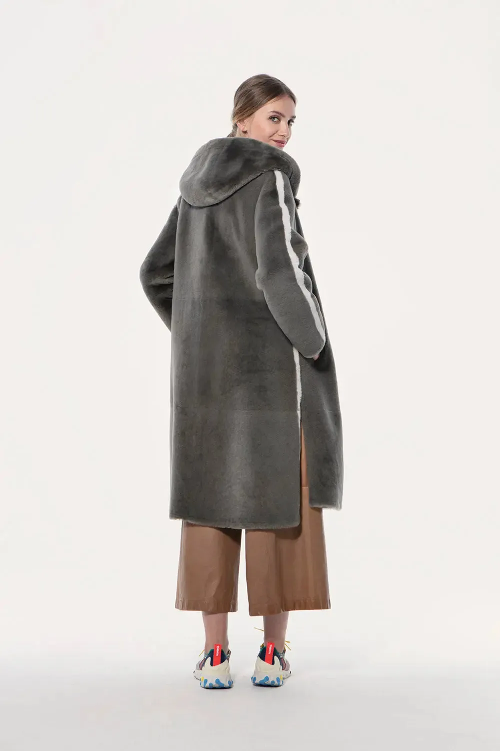 Shearling hooded coat