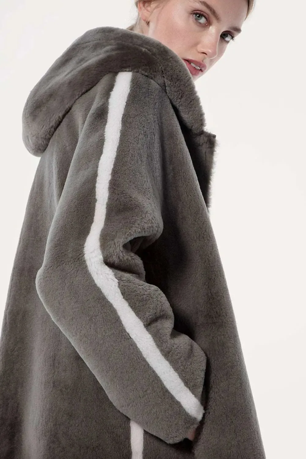 Shearling hooded coat