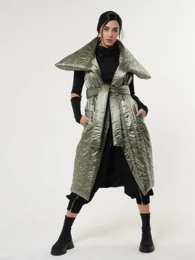 Shiny Green Long Puffer Vest