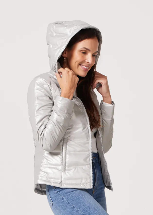 Silver Shimmer Duck Down Puffer Jacket