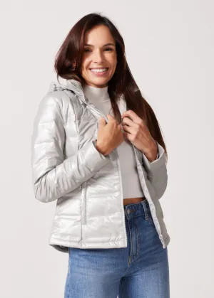 Silver Shimmer Duck Down Puffer Jacket