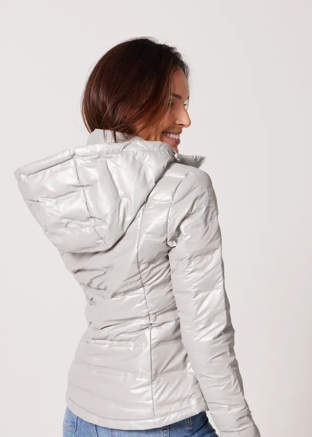 Silver Shimmer Duck Down Puffer Jacket