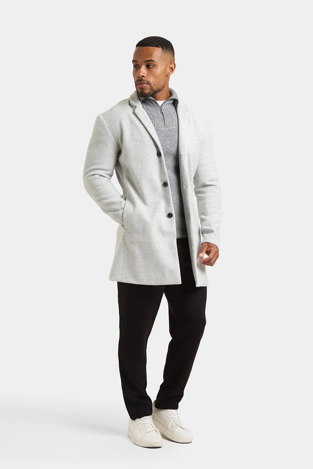 Single Breasted Overcoat in Pale Grey