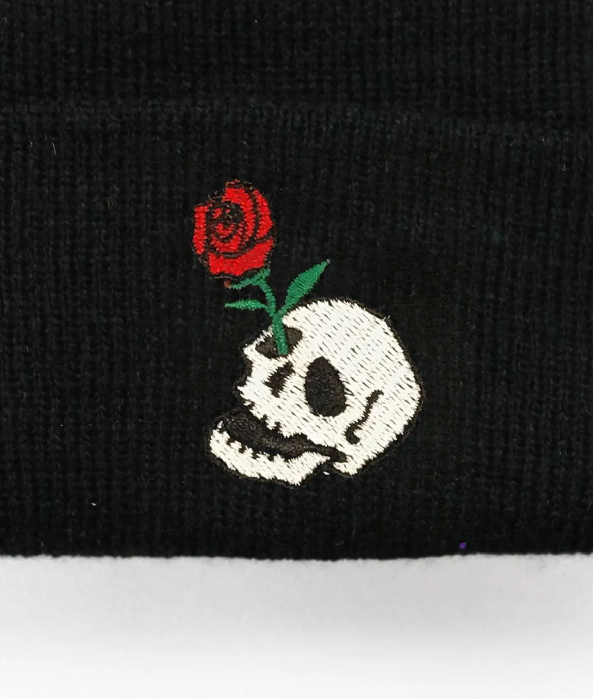 Skull Rose Embroidered Womens Beanie