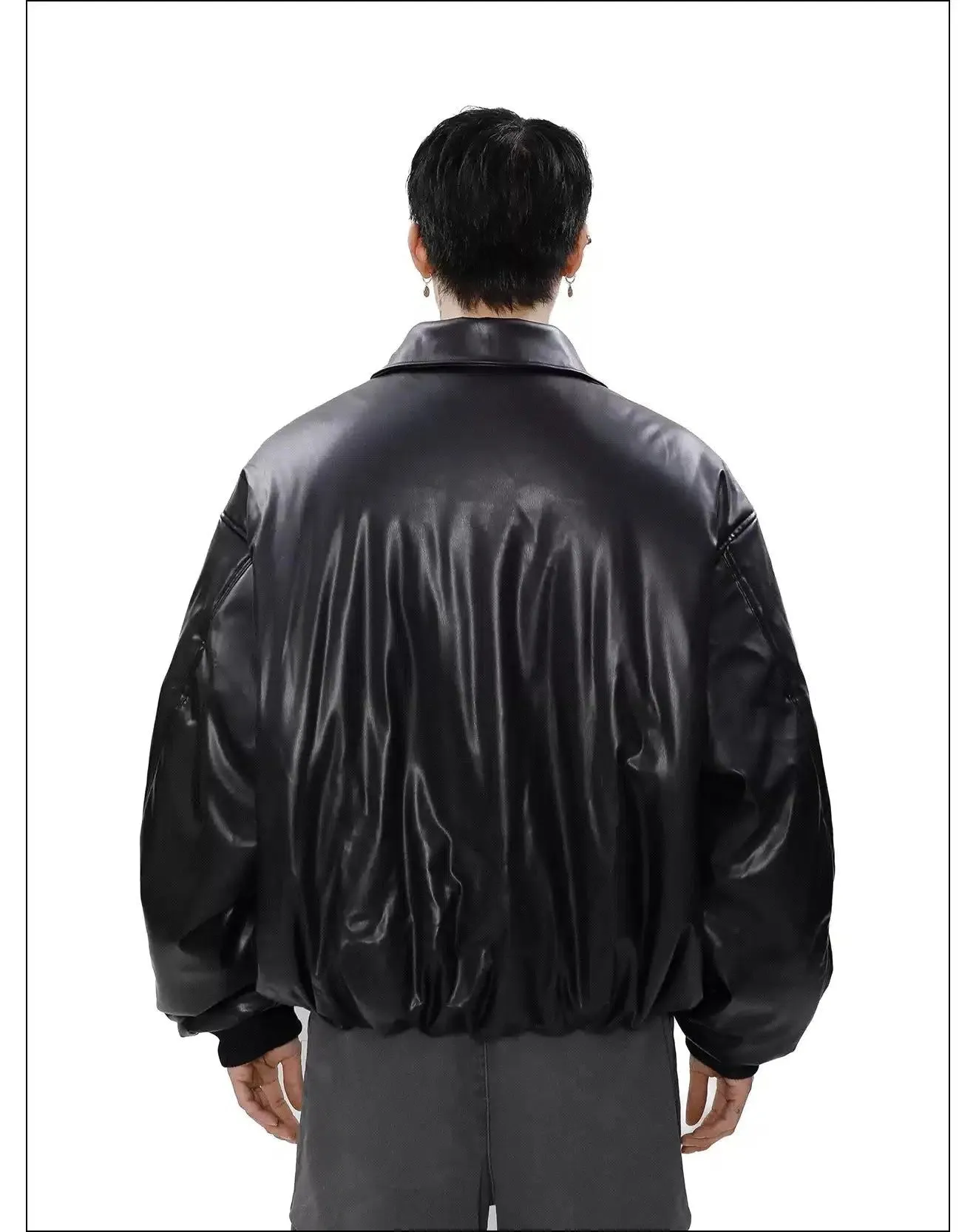 Sleek Pile Collar PU Leather Puffer Jacket