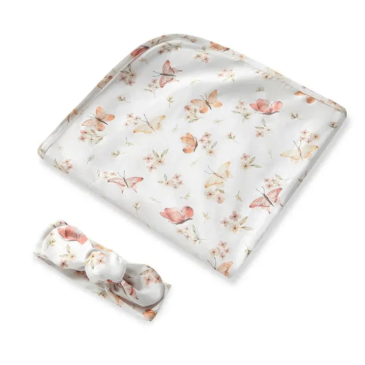 Snuggle Hunny Organic Cotton Baby Wrap & Topknot Set - Butterfly