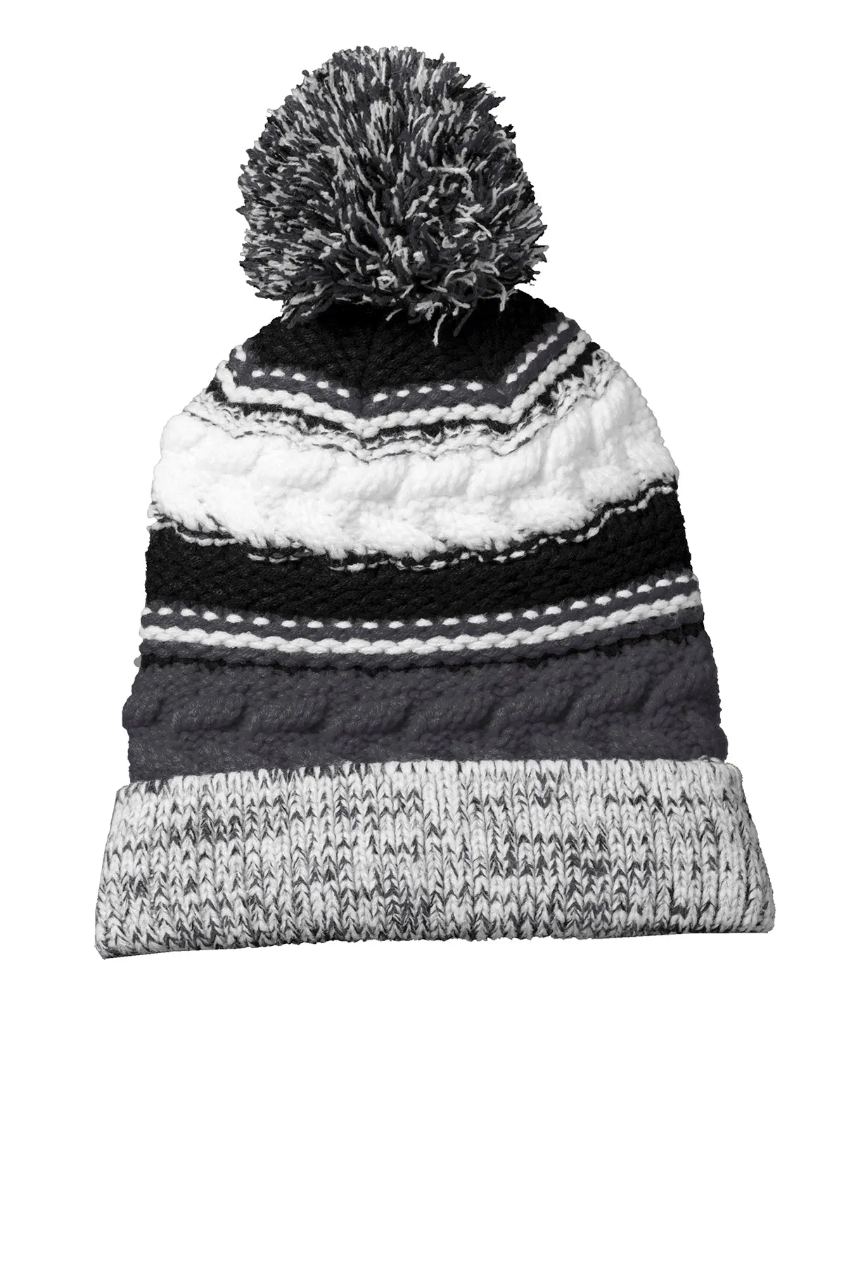 Sport-Tek Pom Pom Team Branded Beanies, Iron Grey/Black/White