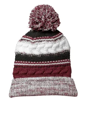 Sport-Tek Pom Pom Team Branded Beanies, Maroon/ Black/ White