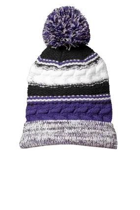 Sport-Tek Pom Pom Team Customized Beanies, Purple/ Black/ White