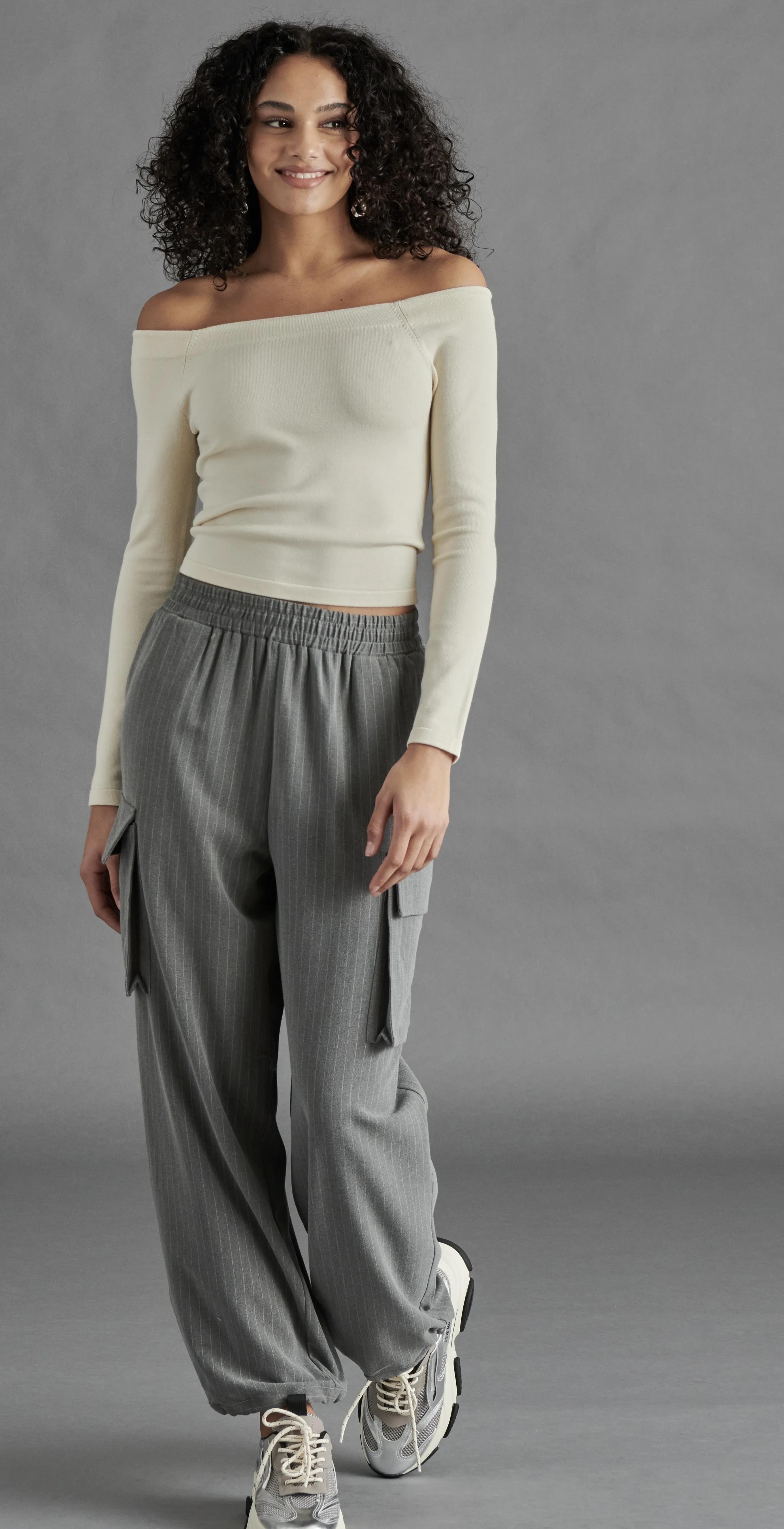 STE Themis Grey Stripe Cargo Style Pants