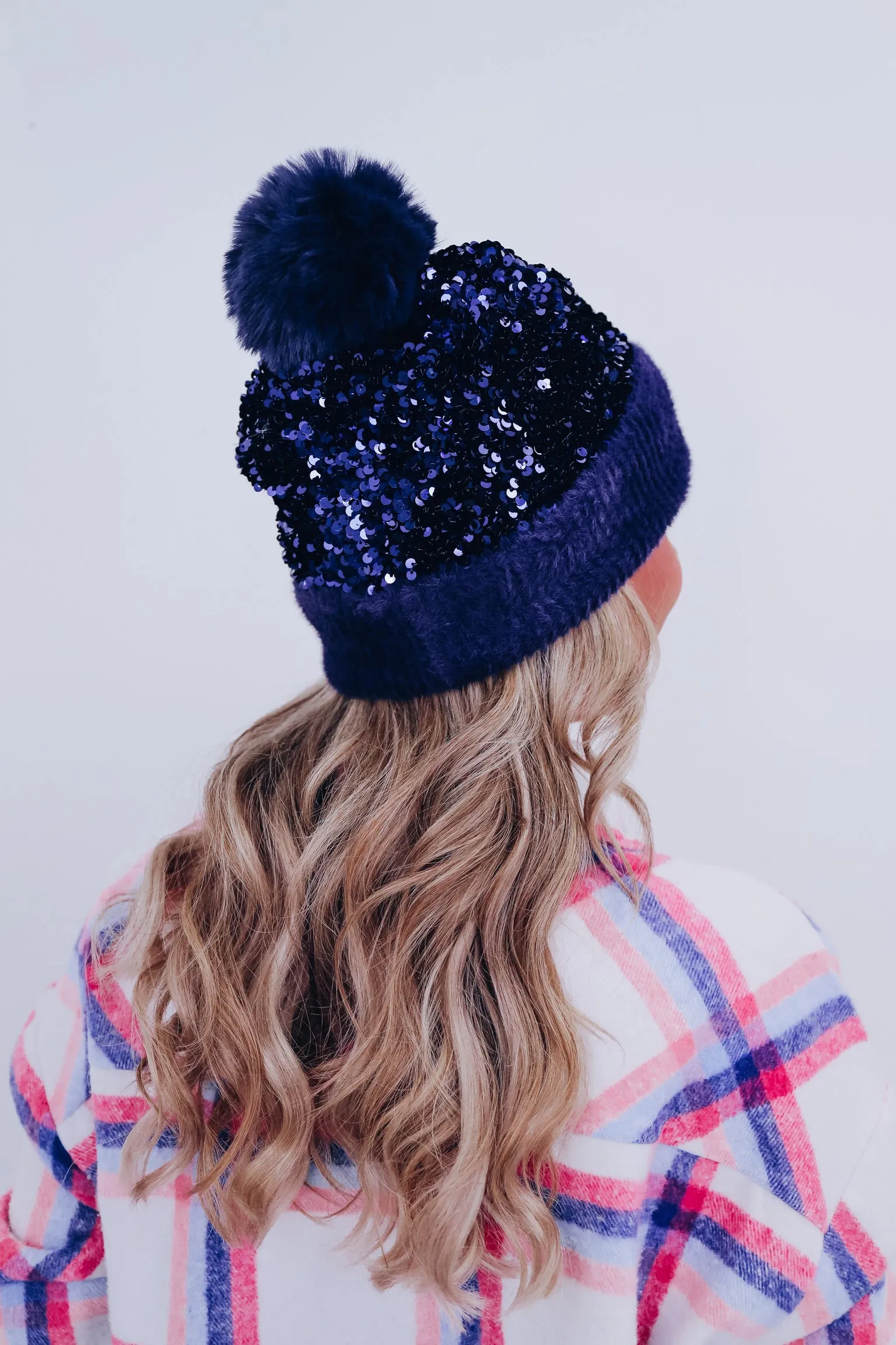 Suzie Sequin Pom Beanie - Navy