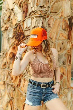 Tan Ribbed Cropped V Neck Tank Top