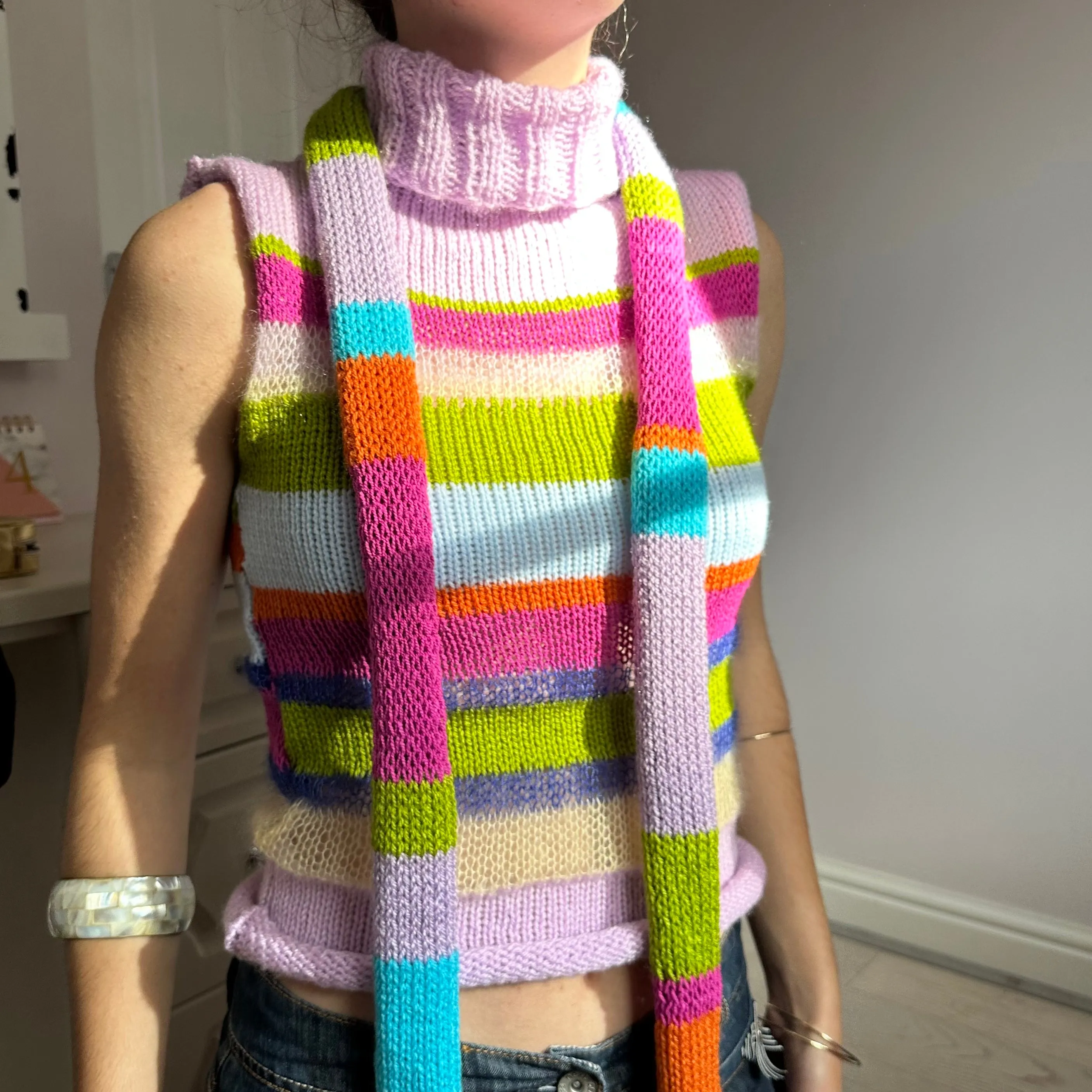 The Mariposa Scarf- handmade knitted multicoloured skinny scarf