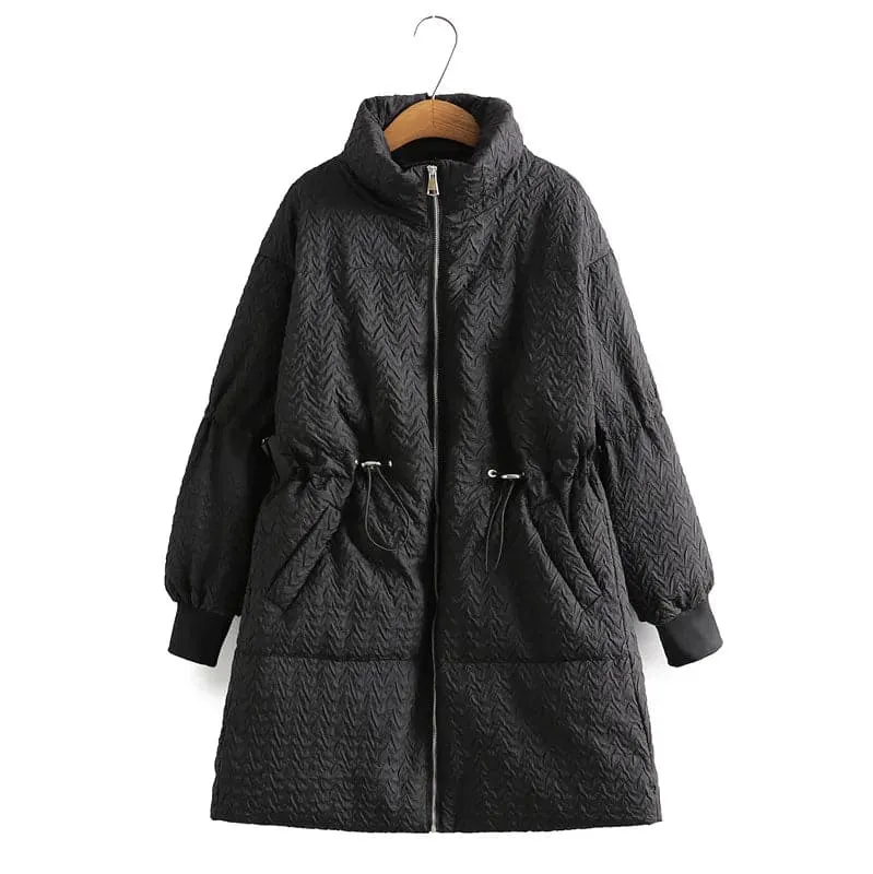 Thick Mid-Length Winter Coat with Pockets, 3D Print | XL-4XL Sizes