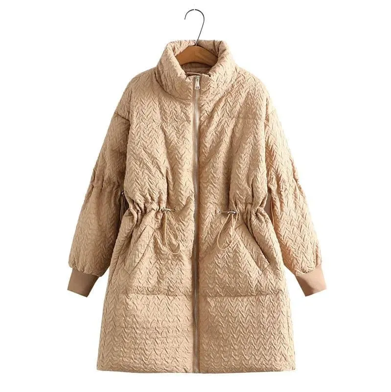 Thick Mid-Length Winter Coat with Pockets, 3D Print | XL-4XL Sizes