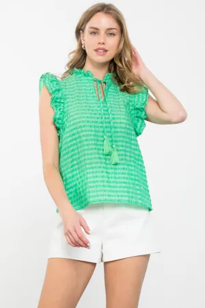 THML Tassel Tie Textured Top