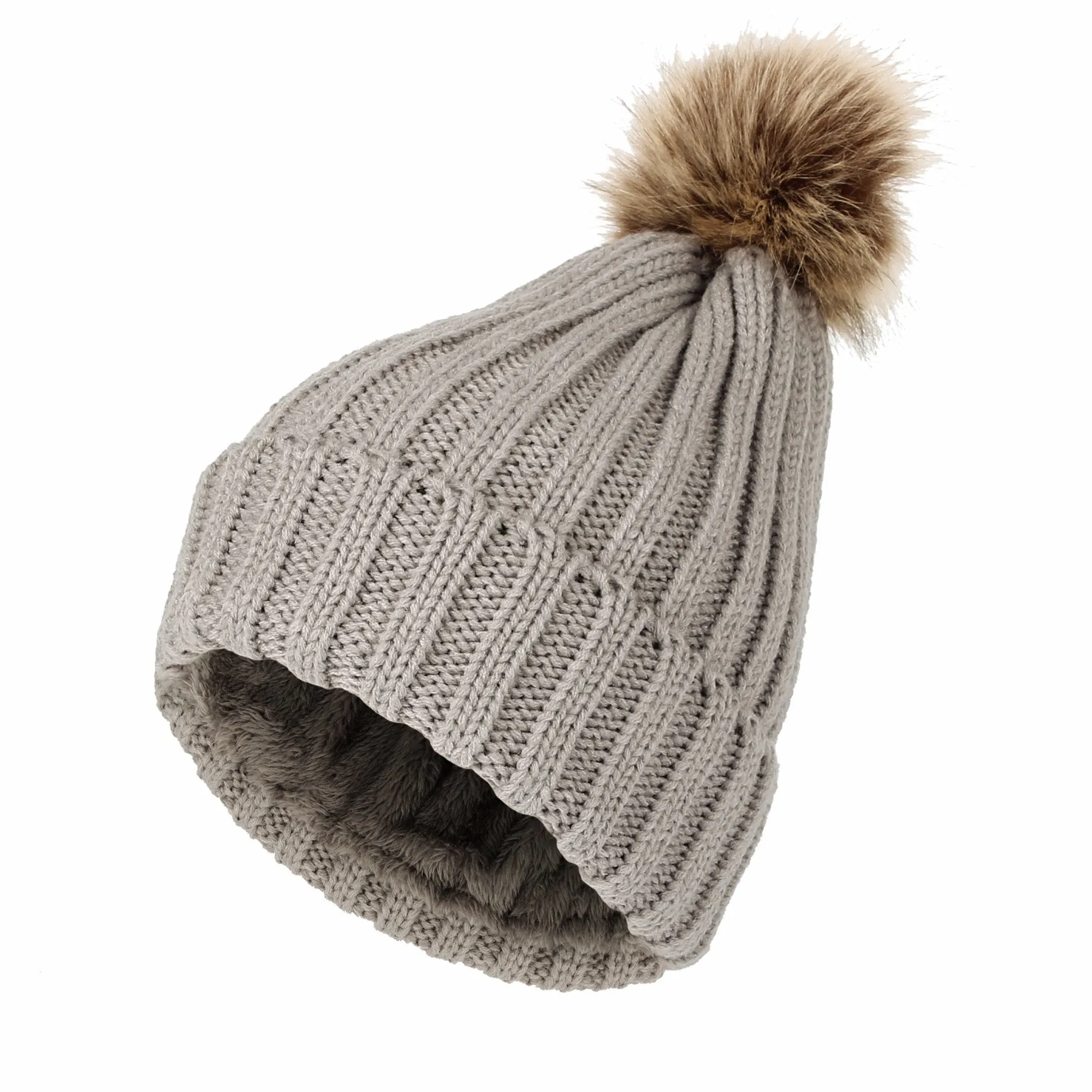 Trendy Ribbed Knitted Fur Pom Pom Beanie Hat Slouchy CR5146