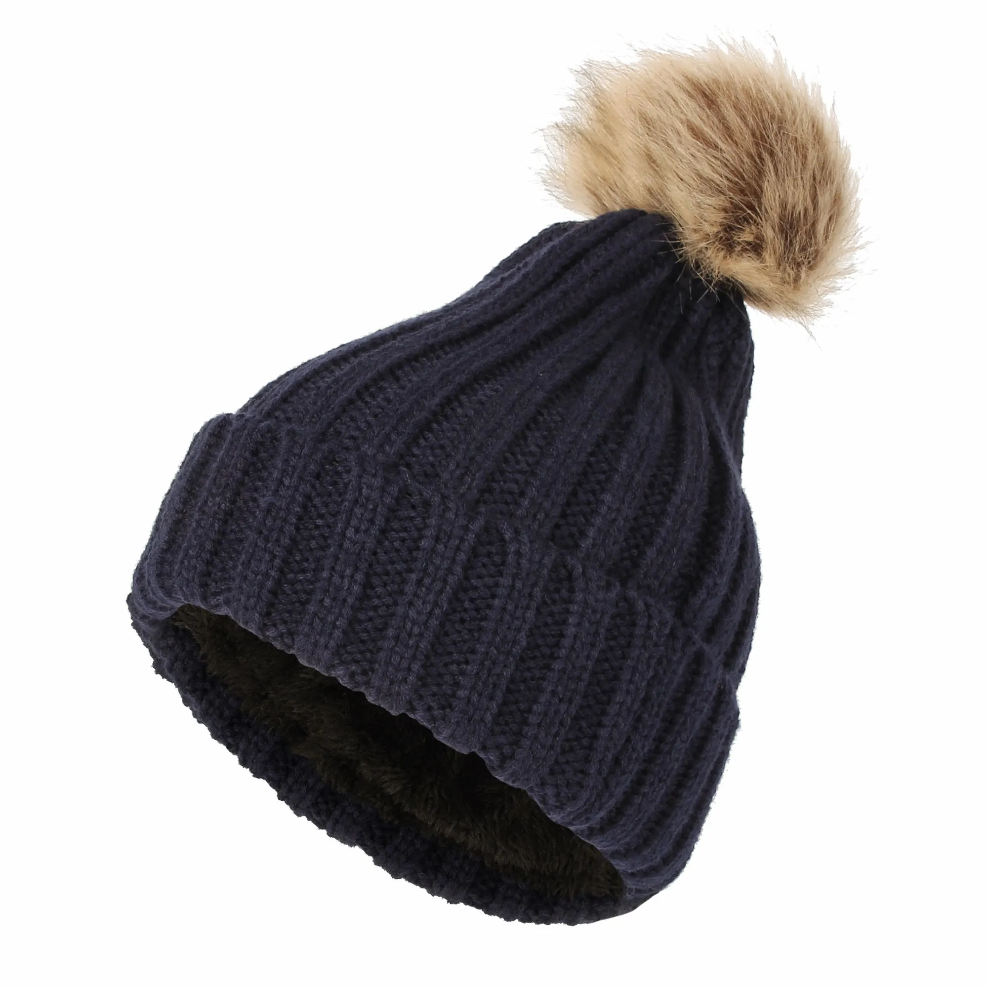 Trendy Ribbed Knitted Fur Pom Pom Beanie Hat Slouchy CR5146