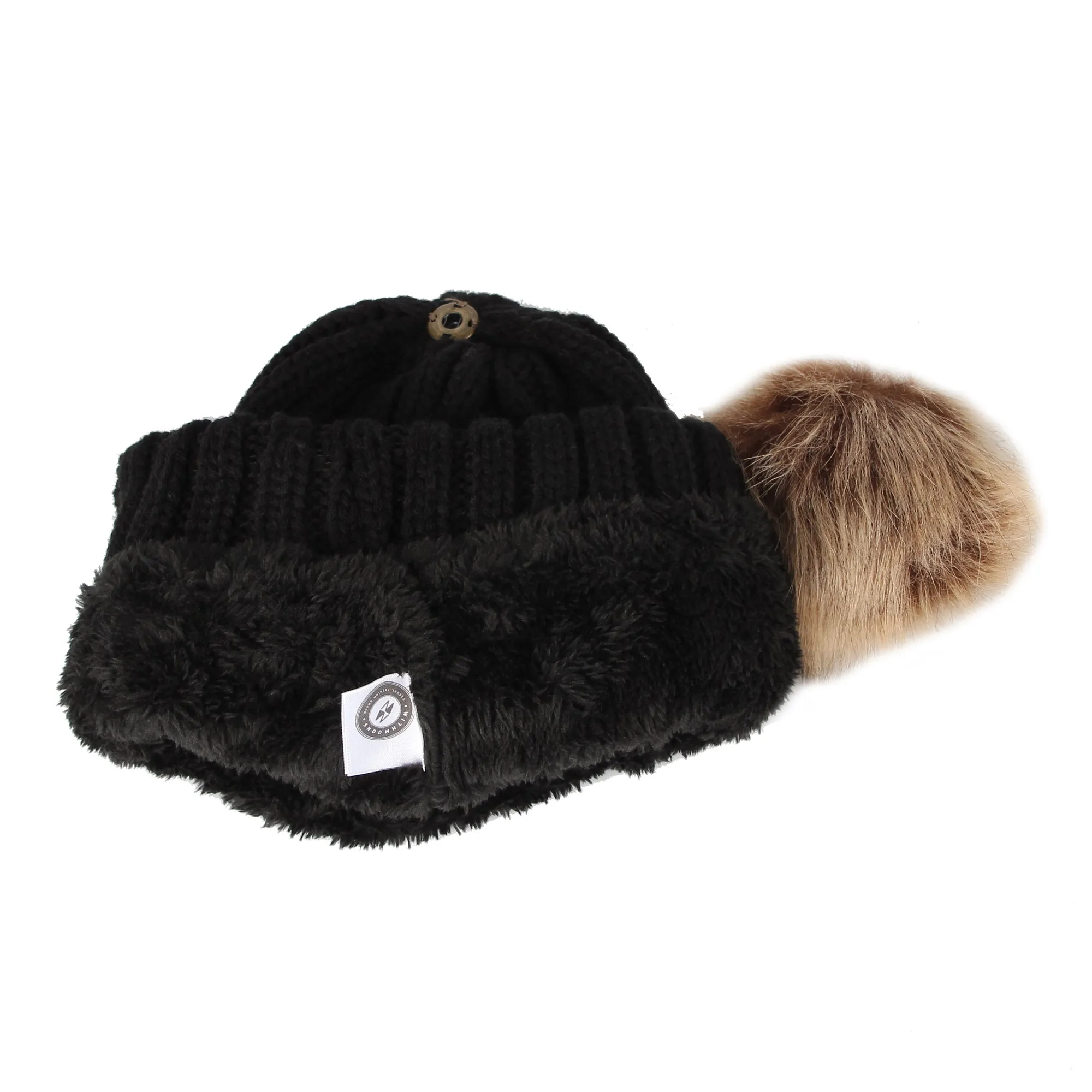 Trendy Ribbed Knitted Fur Pom Pom Beanie Hat Slouchy CR5146