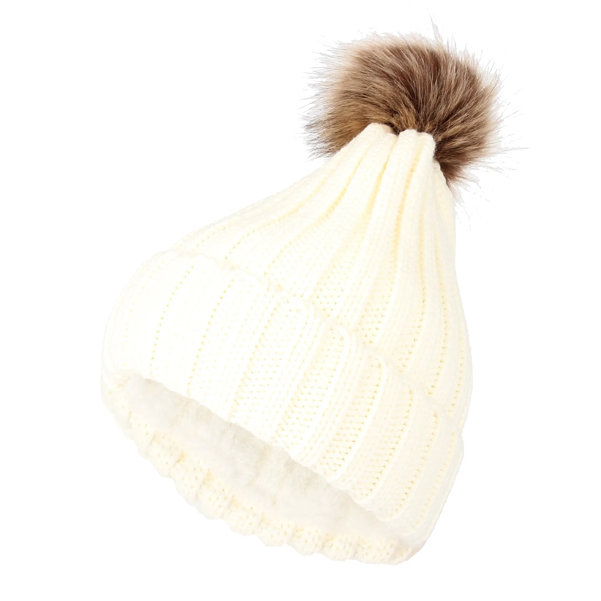 Trendy Ribbed Knitted Fur Pom Pom Beanie Hat Slouchy CR5146