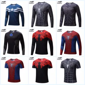 TUNSECHY NEW Marvel Super Heroes Avenger Batman T shirt Men Compression Armour Base Layer Long Sleeve Thermal Under Top Fitness