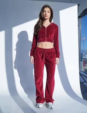 Velour Flared Trousers Cherry Red