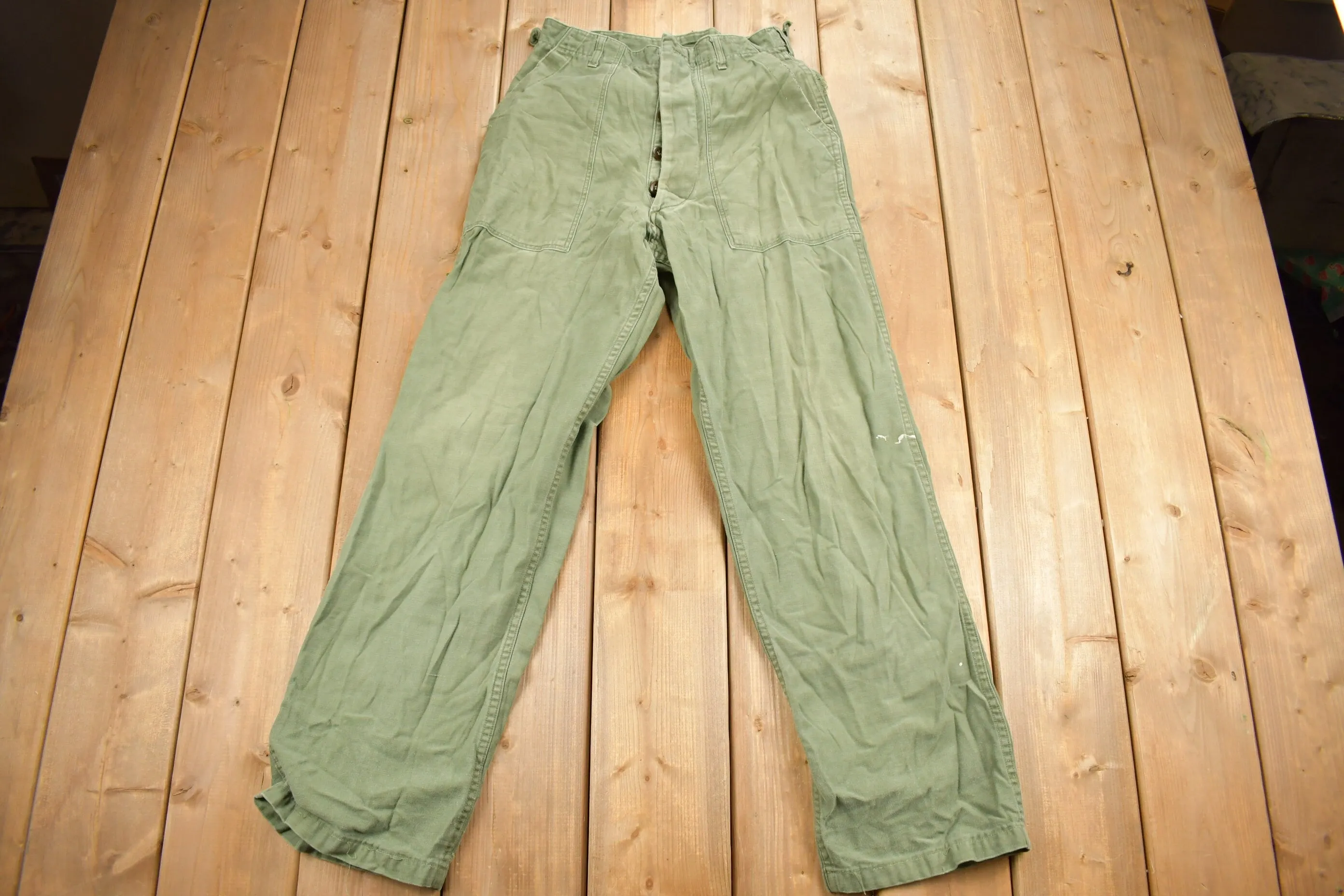 Vintage 1970s OG 107 Green Khaki Army Pants Size 28 x 29