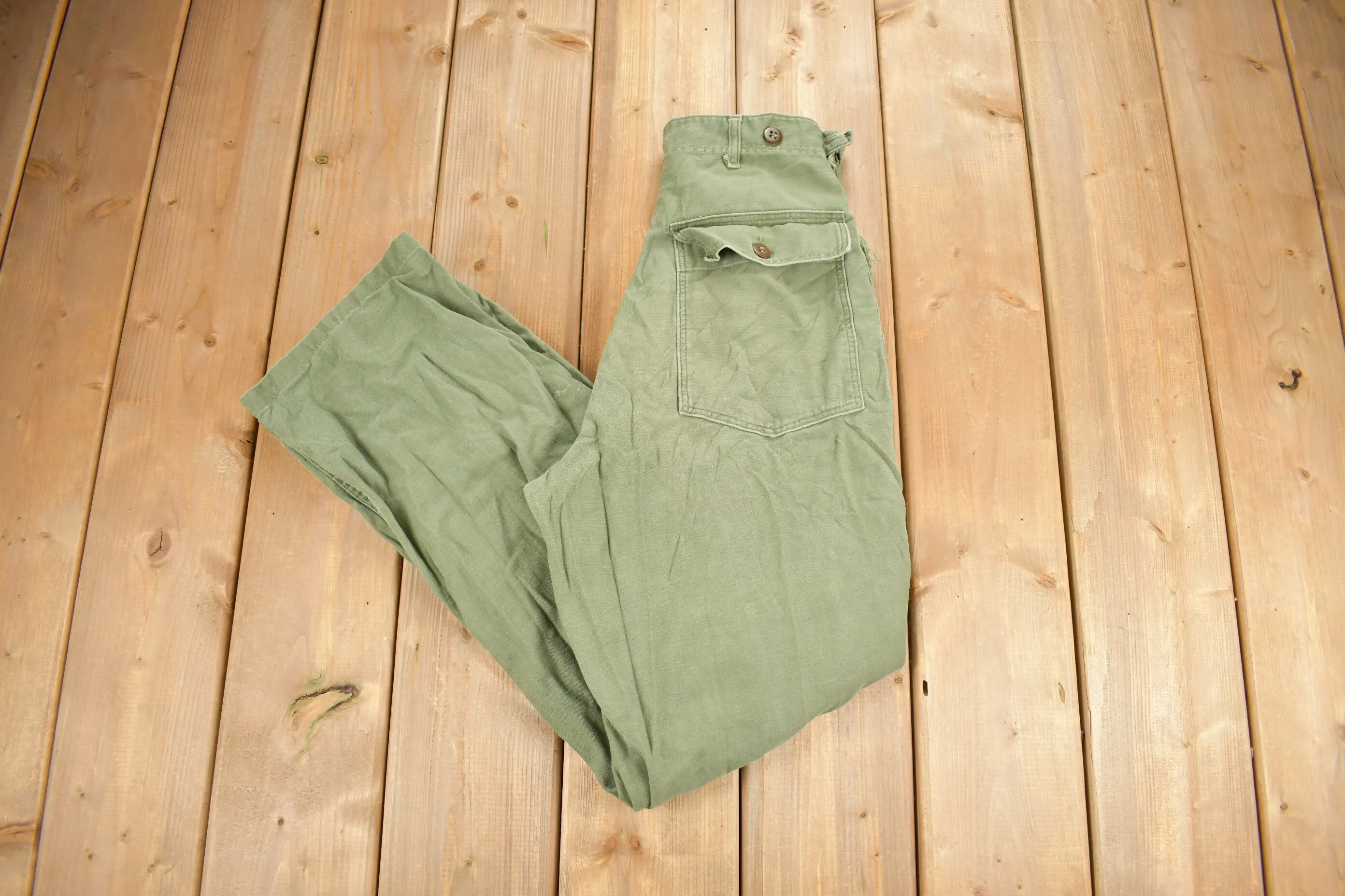 Vintage 1970s OG 107 Green Khaki Army Pants Size 28 x 29