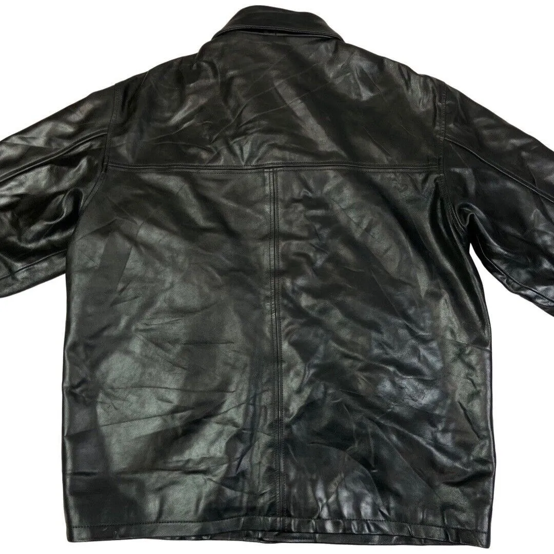 Vintage 90s Black Button Down Leather Car Coat XL